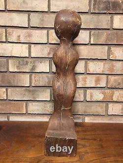 Rare Unique Antique Old Early Primitive Folk Art Sculpture en Bois Femme