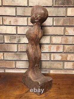 Rare Unique Antique Old Early Primitive Folk Art Sculpture en Bois Femme