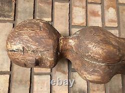 Rare Unique Antique Old Early Primitive Folk Art Sculpture en Bois Femme
