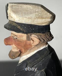 Rare Vtg Signed C J Trygg Sculpture en Bois Sculpté à la Main Folk Art Capitaine de la Mer Suède