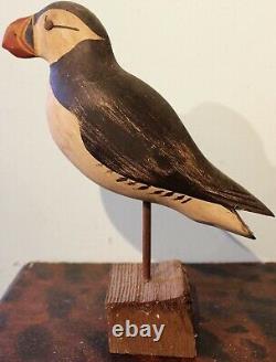 Rare Wek William E Kirkpatrick Folk Art Sculpté Bois Puffin Shorebird Decoy