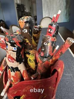 Ronald Cooper Art Populaire Original Bottes 2007 Enfer C'est 5 Figures Sculptées Outsider