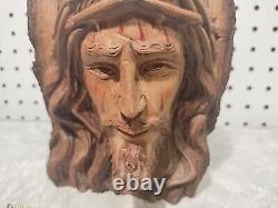 SCULPTURE EN BOIS RÉTRO DE JÉSUS-CHRIST BUSTE D'ART POPULAIRE CATHOLIQUE RARE