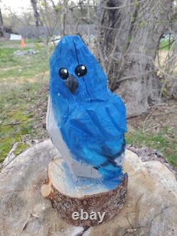 STATUE EN BOIS DE JAYBLEU ENCHAINÉE À LA SCIE À CHAINES, FAITE MAIN, 14 POUCES DE HAUT