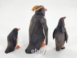 S. Arthur Shoemaker Sculpture sur bois à la main de 3 pingouins Art populaire de sculpture sur bois Lancaster