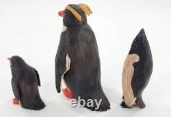 S. Arthur Shoemaker Sculpture sur bois à la main de 3 pingouins Art populaire de sculpture sur bois Lancaster