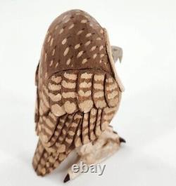 S. Arthur Shoemaker Wood Hand Carved Owl 1991 Signé Carving Folk Art Lancaster