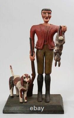 Sculpture De Sculpture En Bois D’art Folklorique De Cru De Chasseur, Crabot, Lapin