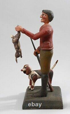Sculpture De Sculpture En Bois D’art Folklorique De Cru De Chasseur, Crabot, Lapin
