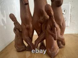Sculpture abstraite en bois sculptée à la main 5 figures de musiciens 12 art populaire tribal