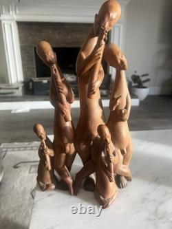 Sculpture abstraite en bois sculptée à la main 5 figures de musiciens 12 art populaire tribal