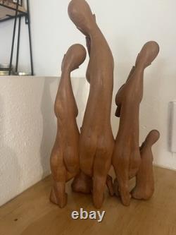 Sculpture abstraite en bois sculptée à la main 5 figures de musiciens 12 art populaire tribal