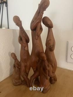 Sculpture abstraite en bois sculptée à la main 5 figures de musiciens 12 art populaire tribal