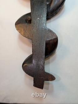 Sculpture d'art populaire du bâton d'Asclépios, tapisserie murale vintage de 19 pouces