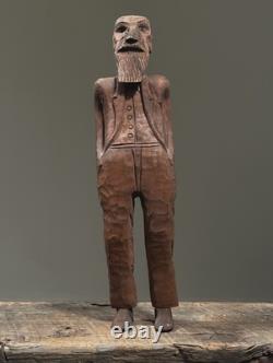 Sculpture d'art populaire en bois sculpté à la main d'un homme barbu antique