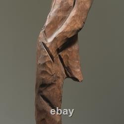 Sculpture d'art populaire en bois sculpté à la main d'un homme barbu antique
