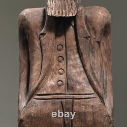 Sculpture d'art populaire en bois sculpté à la main d'un homme barbu antique