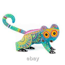 Sculpture d'art populaire mexicain en bois Alebrije de Oaxacan Lémur Turquoise