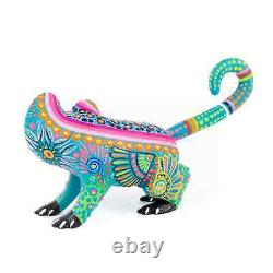 Sculpture d'art populaire mexicain en bois Alebrije de Oaxacan Lémur Turquoise