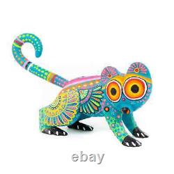 Sculpture d'art populaire mexicain en bois Alebrije de Oaxacan Lémur Turquoise