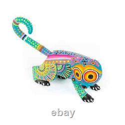 Sculpture d'art populaire mexicain en bois Alebrije de Oaxacan Lémur Turquoise