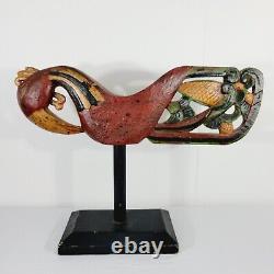 Sculpture d'oiseau en bois sculpté antique de grande taille, art populaire, chevalier gambette rouge et vert.
