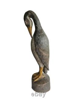 Sculpture d'oiseau en bois sculpté et peint de 3 pieds d'art populaire américain primitif antique