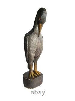 Sculpture d'oiseau en bois sculpté et peint de 3 pieds d'art populaire américain primitif antique