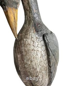 Sculpture d'oiseau en bois sculpté et peint de 3 pieds d'art populaire américain primitif antique