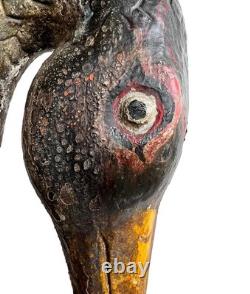 Sculpture d'oiseau en bois sculpté et peint de 3 pieds d'art populaire américain primitif antique