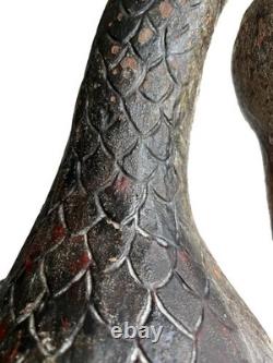 Sculpture d'oiseau en bois sculpté et peint de 3 pieds d'art populaire américain primitif antique