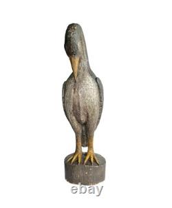 Sculpture d'oiseau en bois sculpté et peint de 3 pieds d'art populaire américain primitif antique