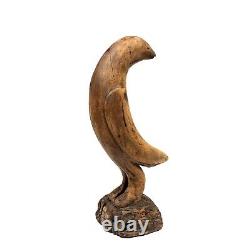 Sculpture d'oiseau en bois sculpté vintage, art populaire, 18