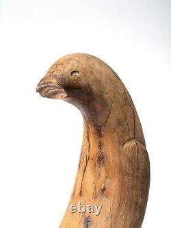 Sculpture d'oiseau en bois sculpté vintage, art populaire, 18