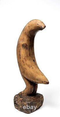 Sculpture d'oiseau en bois sculpté vintage, art populaire, 18