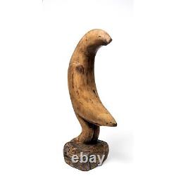Sculpture d'oiseau en bois sculpté vintage, art populaire, 18
