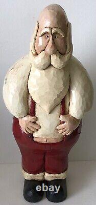 Sculpture de Père Noël en bois sculpté à la main et peint, style folklorique, millésime 1992 RPJ