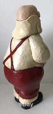 Sculpture de Père Noël en bois sculpté à la main et peint, style folklorique, millésime 1992 RPJ