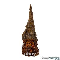 Sculpture de Visage de Gnome Vieil Homme en Bois Sculpté d'Art Populaire Vintage