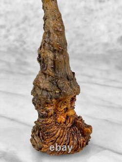 Sculpture de Visage de Gnome Vieil Homme en Bois Sculpté d'Art Populaire Vintage