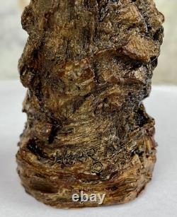 Sculpture de Visage de Gnome Vieil Homme en Bois Sculpté d'Art Populaire Vintage