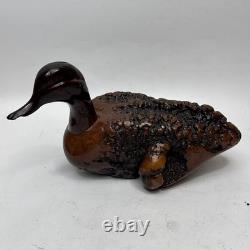 Sculpture de canard en bois de burl sculpté à la main vintage, figurine en bois d'art populaire, décor rustique