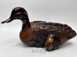 Sculpture de canard en bois de burl sculpté à la main vintage, figurine en bois d'art populaire, décor rustique