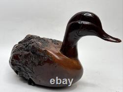 Sculpture de canard en bois de burl sculpté à la main vintage, figurine en bois d'art populaire, décor rustique