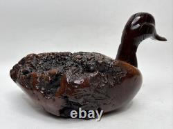 Sculpture de canard en bois de burl sculpté à la main vintage, figurine en bois d'art populaire, décor rustique