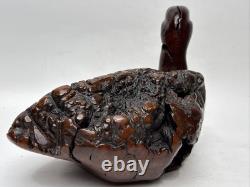 Sculpture de canard en bois de burl sculpté à la main vintage, figurine en bois d'art populaire, décor rustique