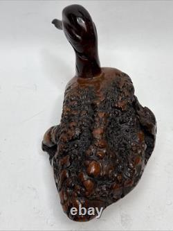 Sculpture de canard en bois de burl sculpté à la main vintage, figurine en bois d'art populaire, décor rustique