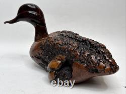 Sculpture de canard en bois de burl sculpté à la main vintage, figurine en bois d'art populaire, décor rustique