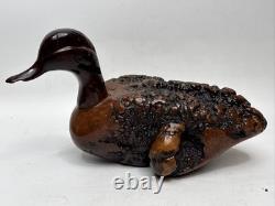 Sculpture de canard en bois de burl sculpté à la main vintage, figurine en bois d'art populaire, décor rustique
