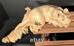 Sculpture de chat en bois sculpté à la main en burl, art populaire indonésien, unique 1/1